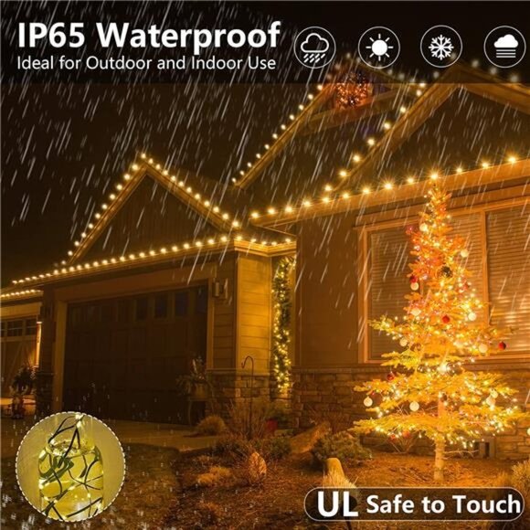 Christmas Lights 200Led 66Ft Outdoor Indoor Fairy Lights Waterproof with Remote - Picture 1 of 6
